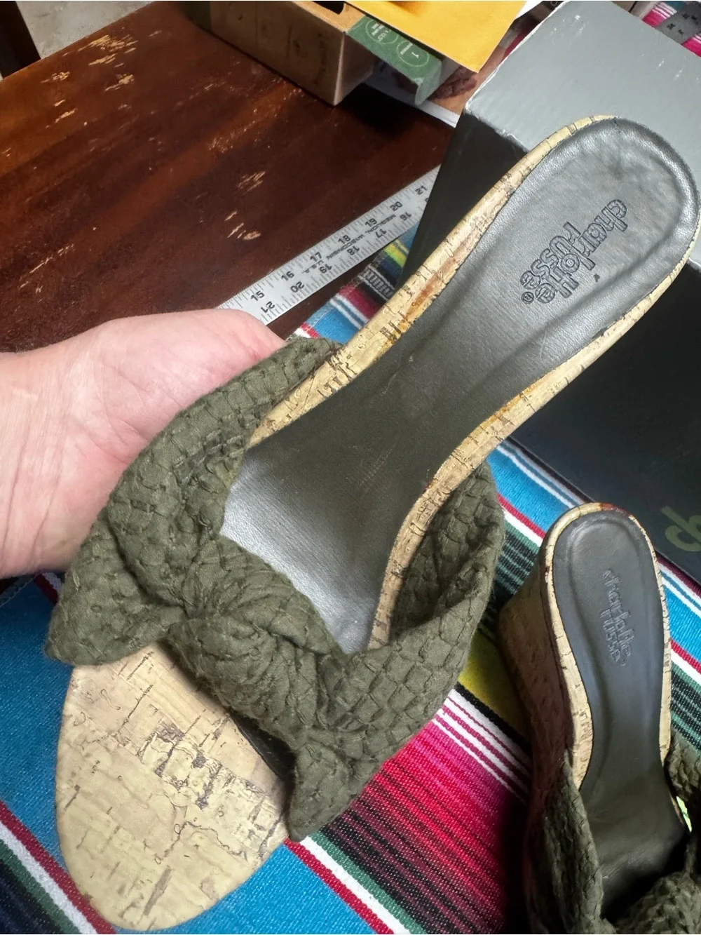 Charlotte Russe Olive Braided Cork Wedge Slides